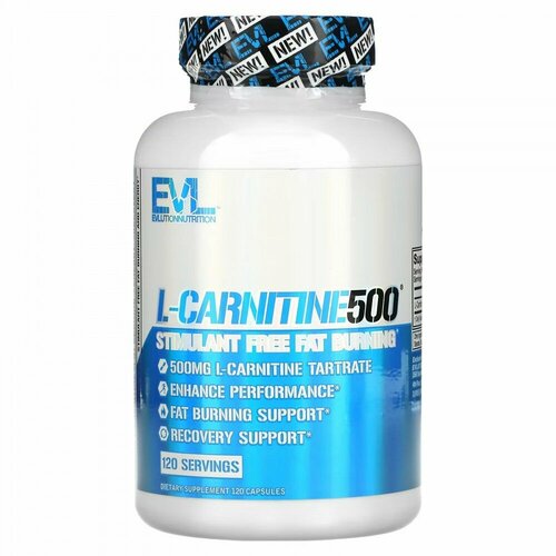 EVLution Nutrition, L-CARNITINE500, добавка для сжигания жира без стимуляторов, 120 капсул disclaimer