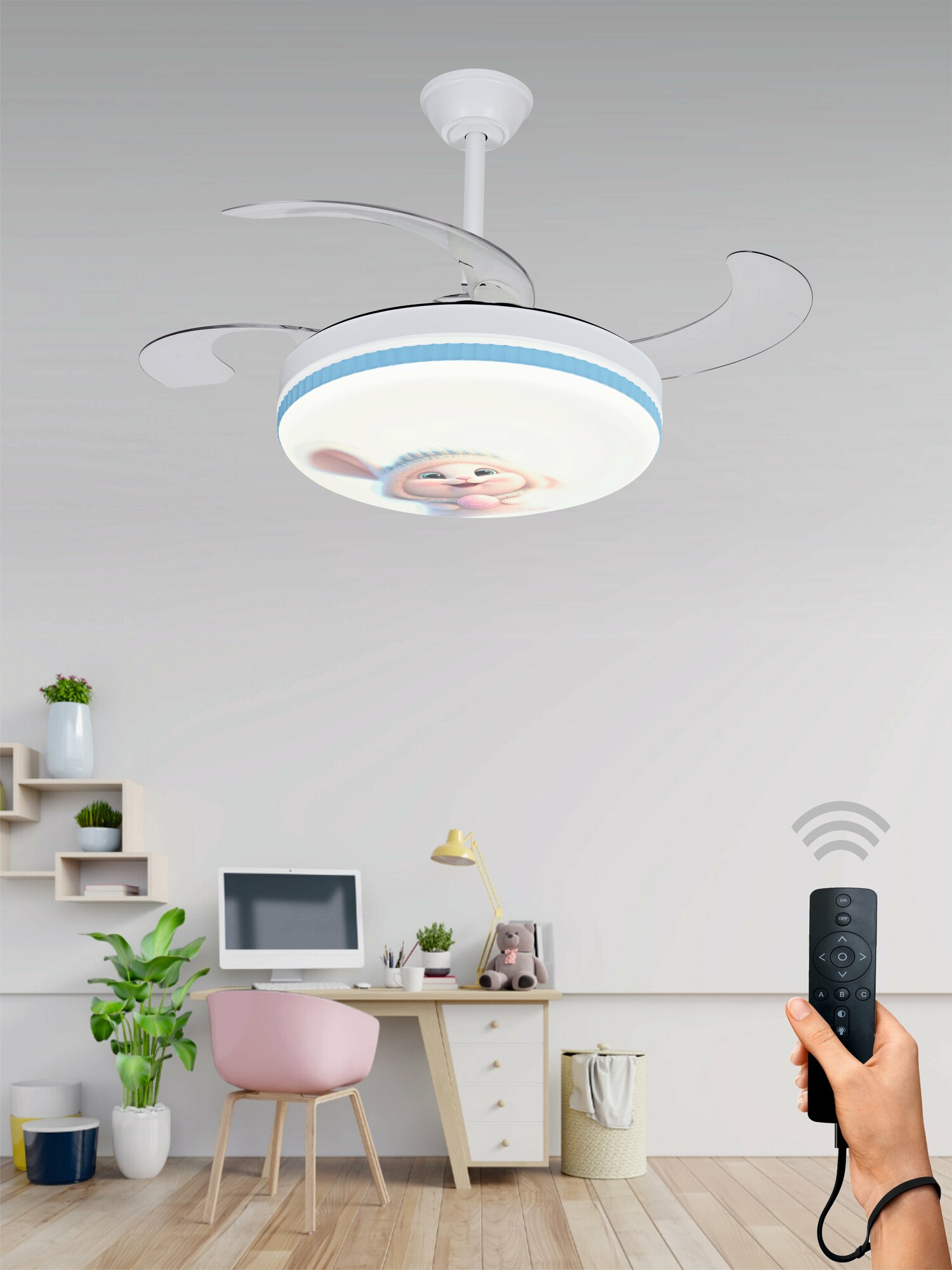 Современная люстра с вентилятором в интерьере