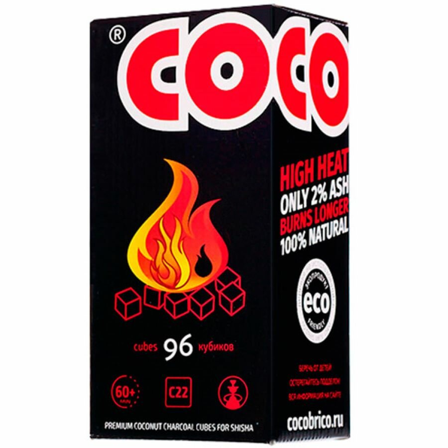 Кокосовый уголь "Cocobrico" 22мм 96шт 1кг