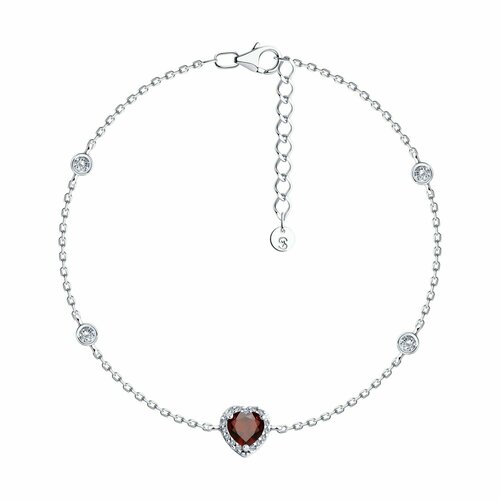 Браслет Diamant online серебро 925 проба гранат фианит длина 17 см красный 3493₽