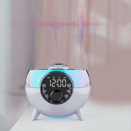 Ночник-колонка Звездное небо беспроводная зарядка часы настольные белого цвета 3750₽