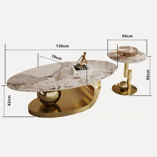 Изображение товара Журнальные столики Soleil (комплект столиков / золотое основание / столешница с рисунком / 130см)