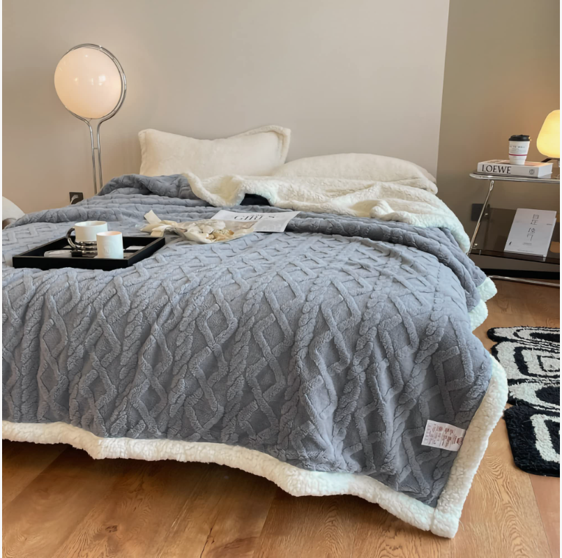 Плед Bifarm, плюшевый, 200x220, серый барашек, евро, покрывало на диван, кровать
