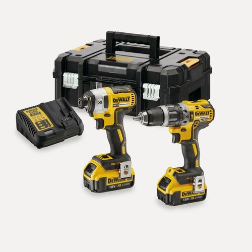 Изображение товара Набор аккумуляторный DEWALT, 18 В: ударная дрель-шуруповерт DCD796 и ударный шуруповерт DCF887, с 2 АКБ 4 Ач и ЗУ, в кейсе TSTAK, DCK266M2T