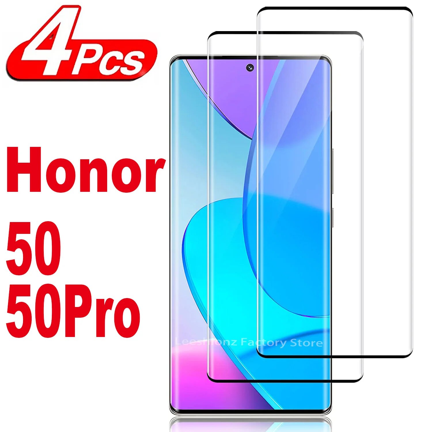 1/4 шт. 3D Защитное стекло для экрана для Honor 50 50Pro пленка из закаленного стекла, For Honor 50, Комплект из 3 предметов