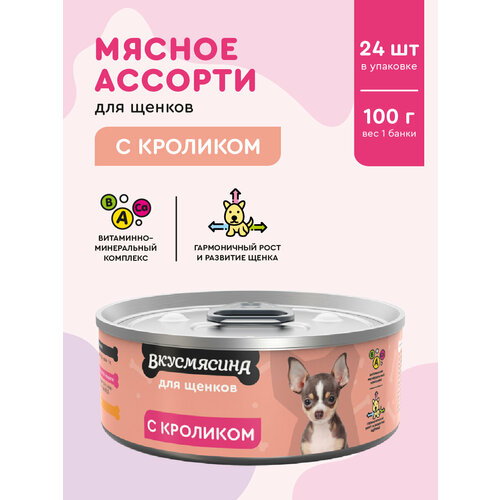 Корм влажный для щенков, вкусмясина с кроликом, 100 г х 24 шт.