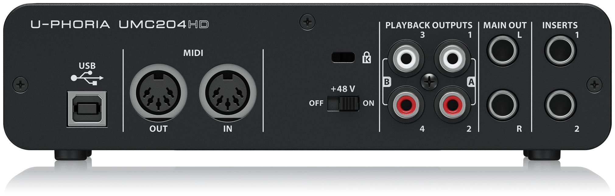 BEHRINGER UMC204HD - аудиоинтерфейс USB, 2входа, 4 выхода, микр. предусилители MIDAS, 24-Bit/192 kHz — фото 1