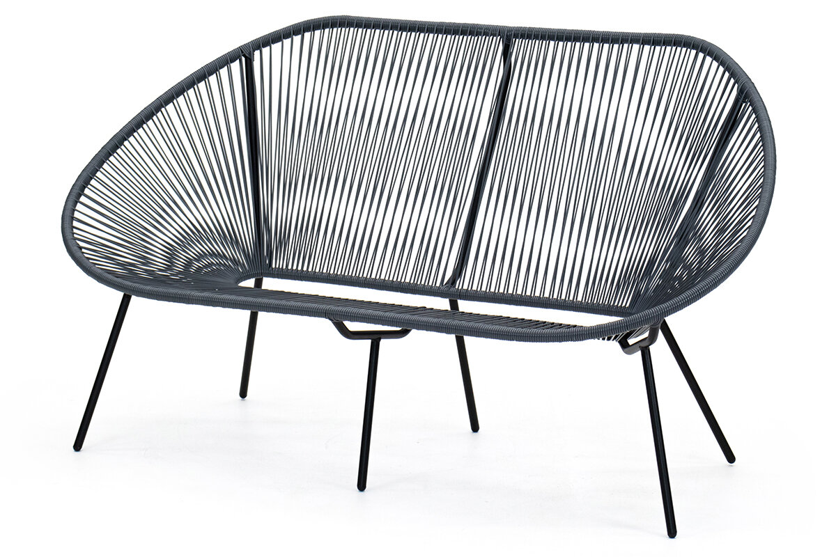 Диван KORNERA "Акапулько" каркас черный искусственный ротанг серый