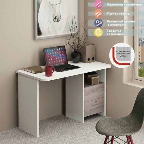 Изображение товара Стол СКЛ-Прям120Р БЕН Белый/Нельсон без надстрой скругленные углы