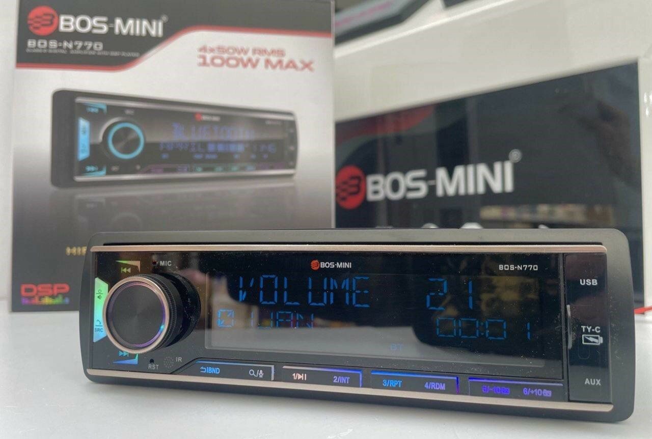 Автомобильная процессорная магнитола BOS MINI N770 1-DIN с FM/AM, USB, Bluetooth, DSP, 9RCA