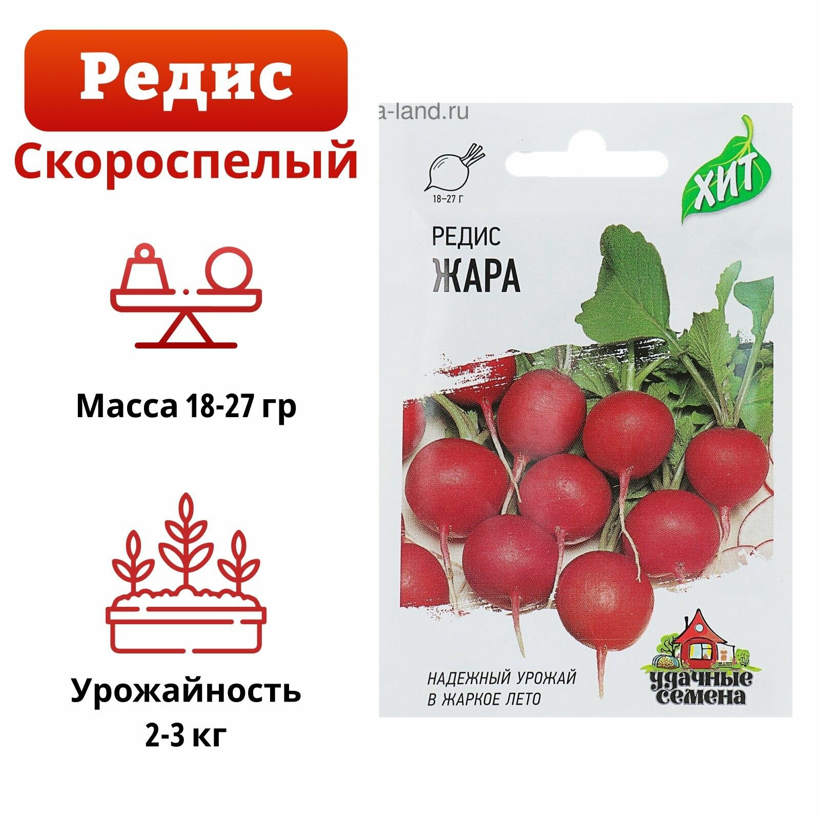 Семена Редиса упаковка 7 шт, "Жара", ц/п, 2 г