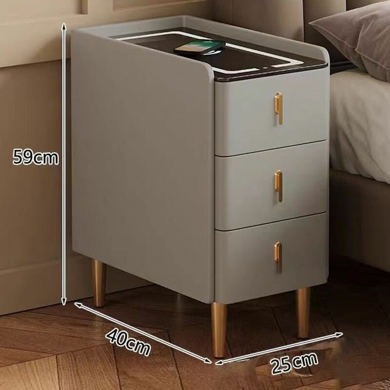 Многофункциональная прикроватная тумбочка Home smart с тремя выдвижными ящиками, беспроводная зарядка, трехцветная подсветка, интерфейс USB, аудио Bluetooth, блокировка отпечатков пальцев — фото 1