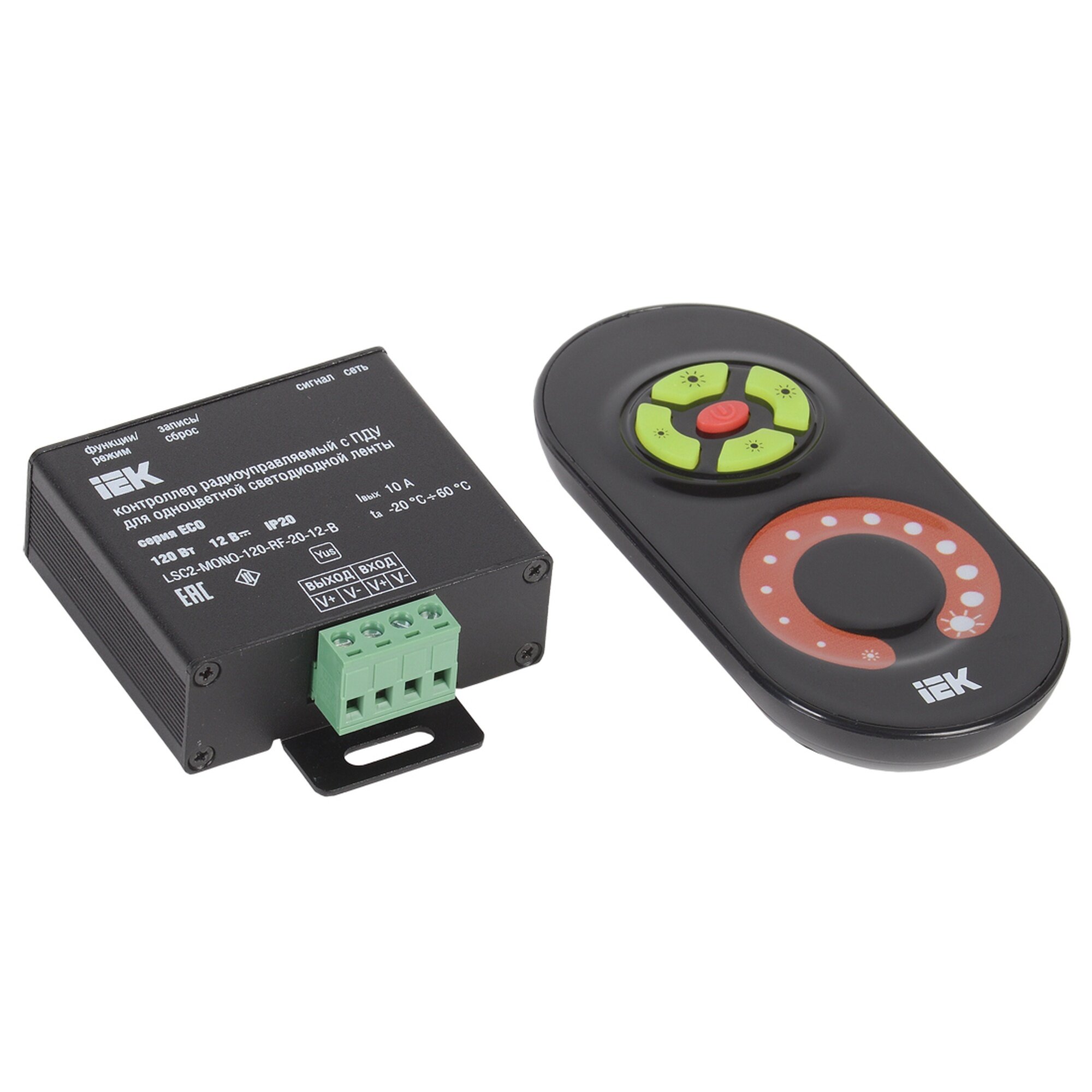 Контроллер с ПДУ радио IEK, 1 канал, 12В, 10А, 120Вт, IP20, металлический корпус, черный