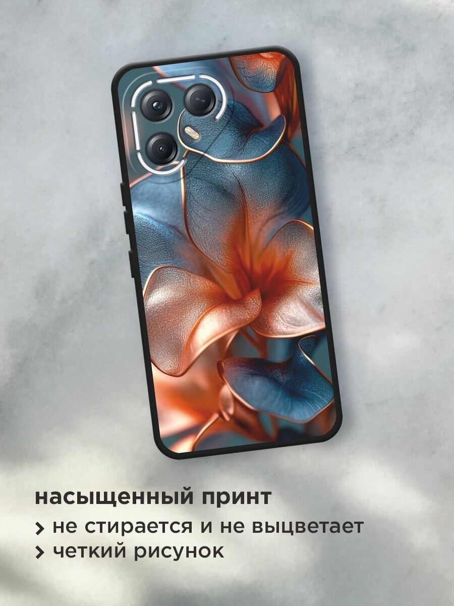 Черный матовый чехол на Tecno Pova 7 Ultra / Текно Пова 7 Ультра с принтом "Жемчужные цветы" — фото 1