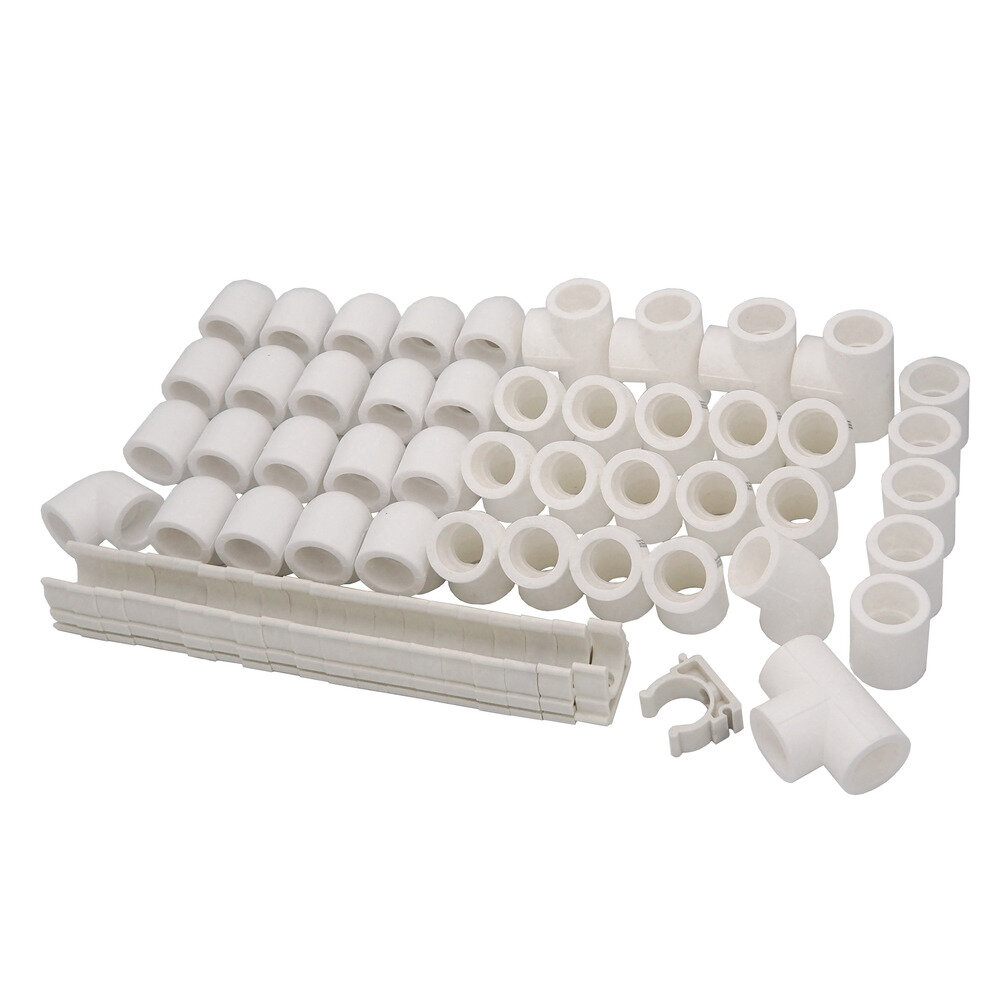Набор полипропиленовых фитингов для трубы диаметром 25 мм. В комплекте 65 элементов