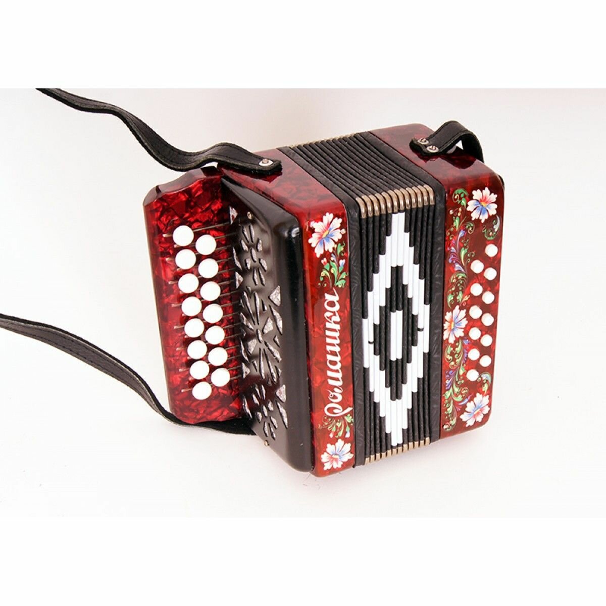 S20XL-C-RED Гармонь "Ромашка" 15х12-I, красная, палехская роспись, Шуйская гармонь