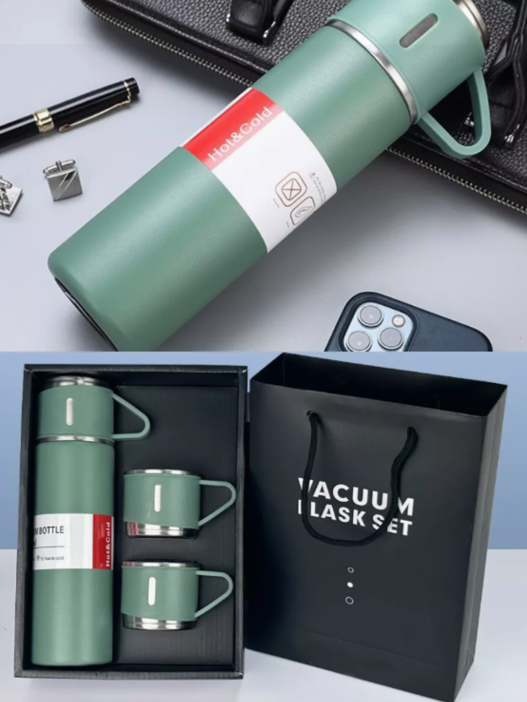 Термос - термокружка, подарочный набор для повседневная жизнь из 3 чашек — фото 1