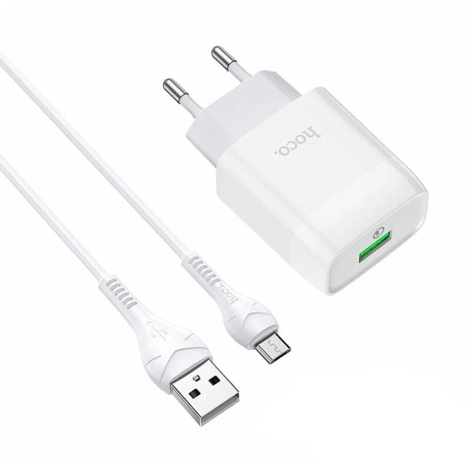 Сетевое зарядное устройство Hoco C72Q Glorious + кабель microUSB 18 Вт