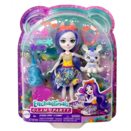 Кукла Enchantimals Mattel - Zemirah Zebra & Grainy с куклой, фигуркой зебры и аксессуарами для волос разноцветный