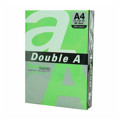 Бумага цветная DOUBLE A, А4, 80 г/м2, 500 л, интенсив, зелёная комплект 2 шт бумага цветная double a а4 80 г м2 500 л интенсив зелёная