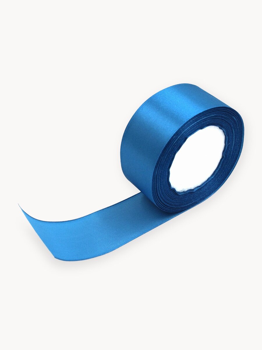 Лента атласная 5см х 23м синяя, упаковочная для рукоделия, для декора и творчества, шитья, упаковки и оформления подарков, 50мм