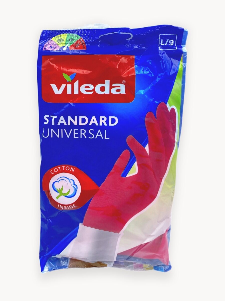 Перчатки хозяйственные Vileda "Универсал Стандарт", размер L, розовые