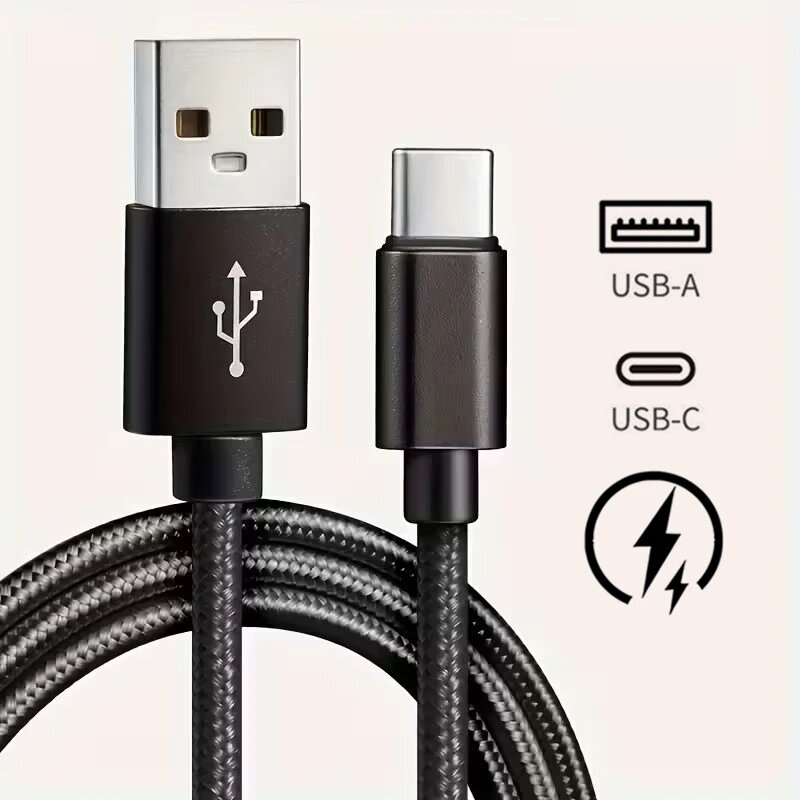 Кабель USB-C на USB-A 1м, черный, быстрая зарядка
