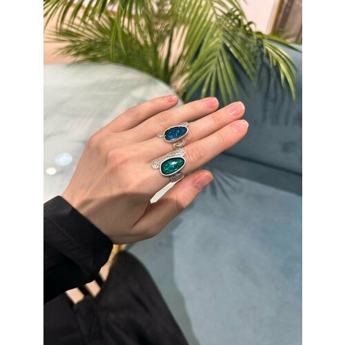 фото Кольцо, авантюриновое стекло, безразмерное, зеленый, серебряный hoksa