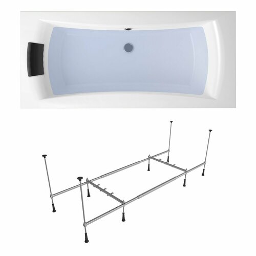 Акриловая ванна 200х90 см Lavinia Boho Evan набор 3 в 1: прямоугольная ванна, металлический каркас, подголовник