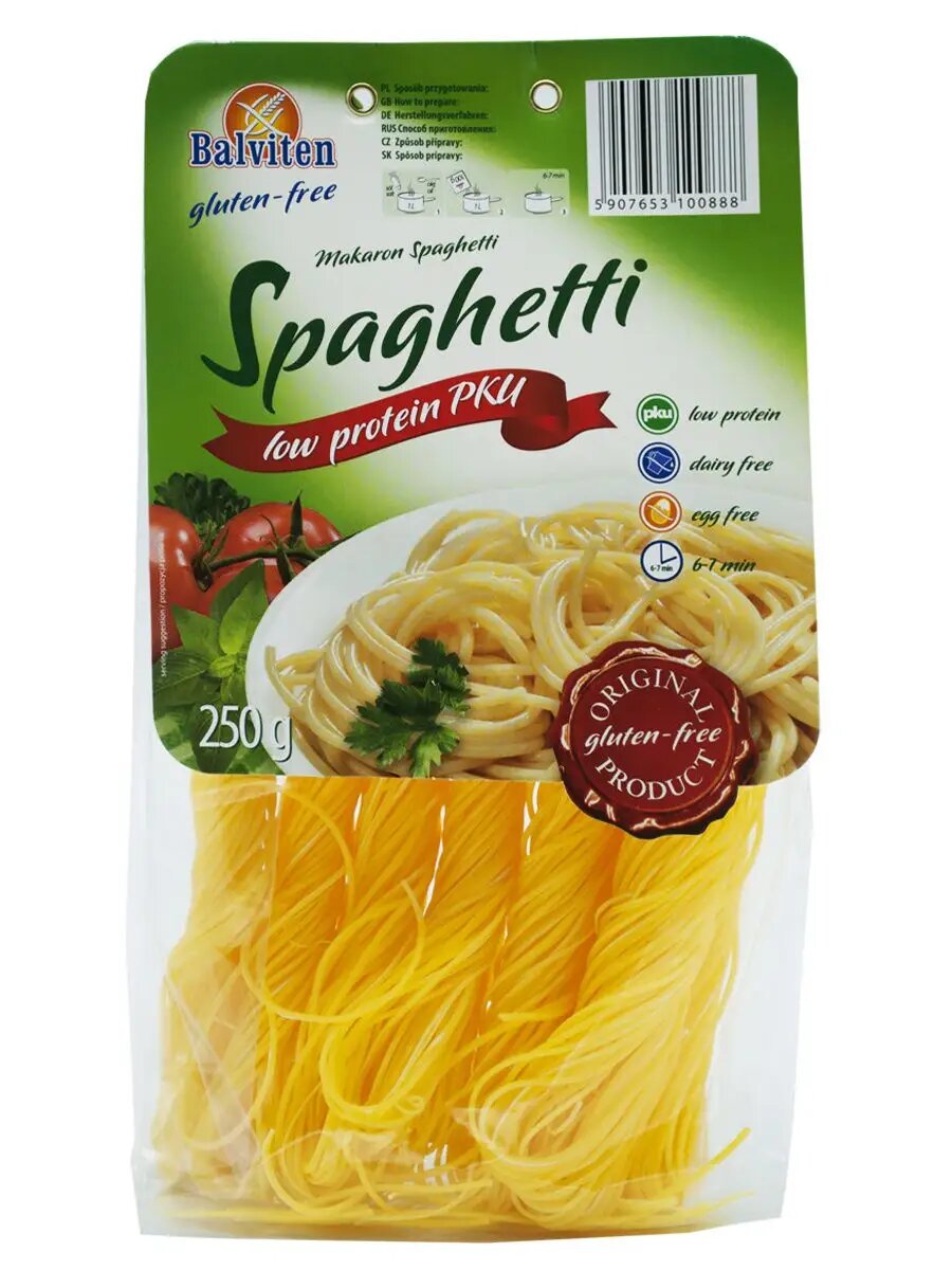 Макароны низкобелковые «Spaghetti/Спагетти»ТМ "Balviten" 250 г - фотография № 1