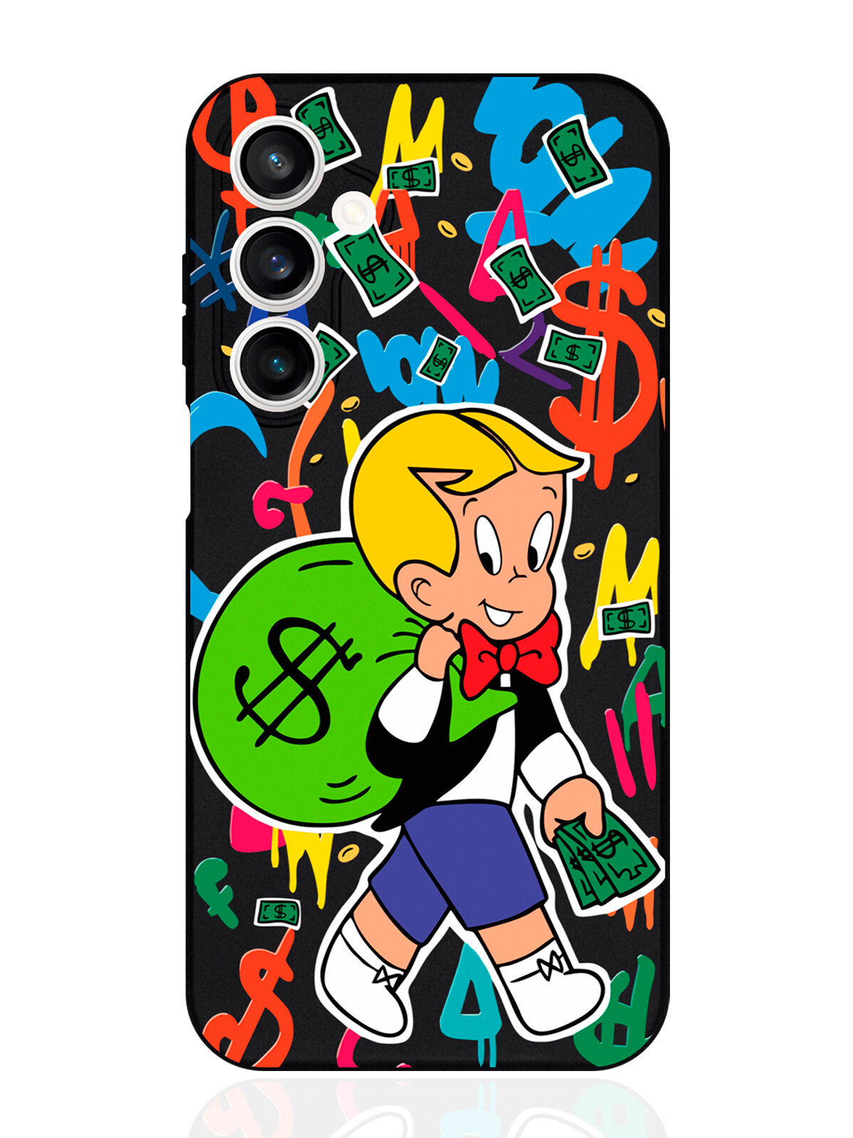 Чехол для смартфона Samsung S23Fe черный силиконовый Monopoly Richie Rich/ Монополи Богатенький Риччи