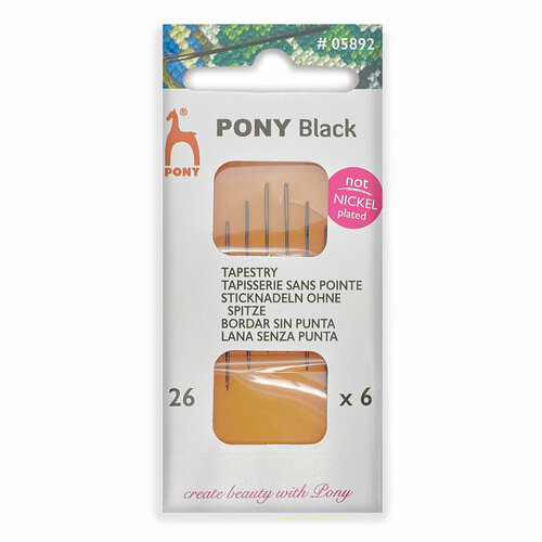 Иголки для шитья и вышивания гобеленовые № 26, ручные, PONY Tapestry BLACK, 05892, 6 шт