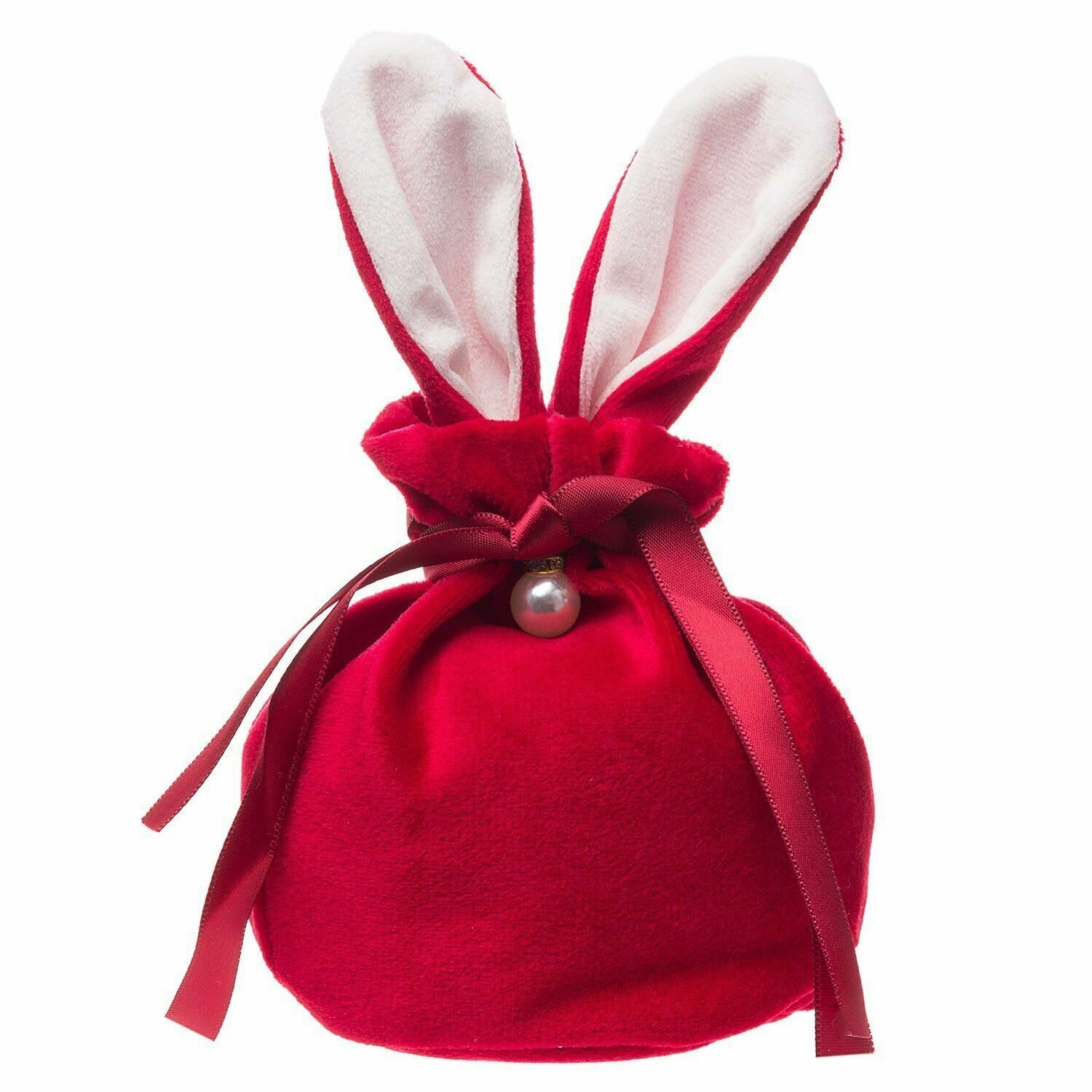 Новогодняя подарочная упаковка, размер 10x13 см/ Мешочек для подарков с ушами Зайки, красный