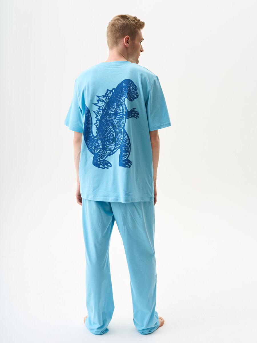 300036 Пижама мужская (Футболка и брюки) CatFit голубая размер 52 - фотография № 5