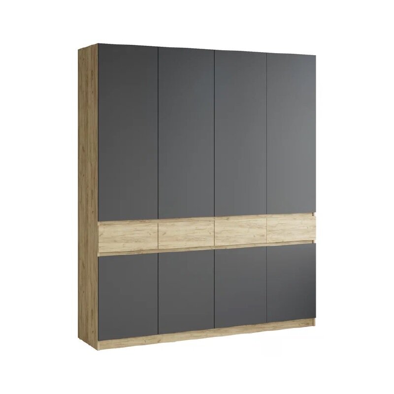 фото Шкаф 4-х створ. с ящиками Турин (200х51х236 см), ЛДСП Дуб крафт золотой/Графит