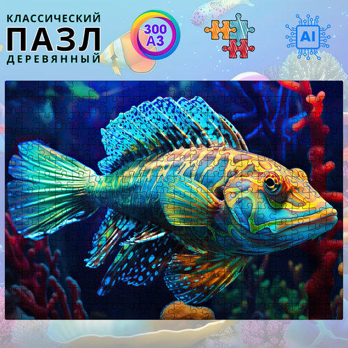 Деревянный классический пазл для взрослых и детей Kroaton Атлантическая рыбка 300 деталей 41*29 см