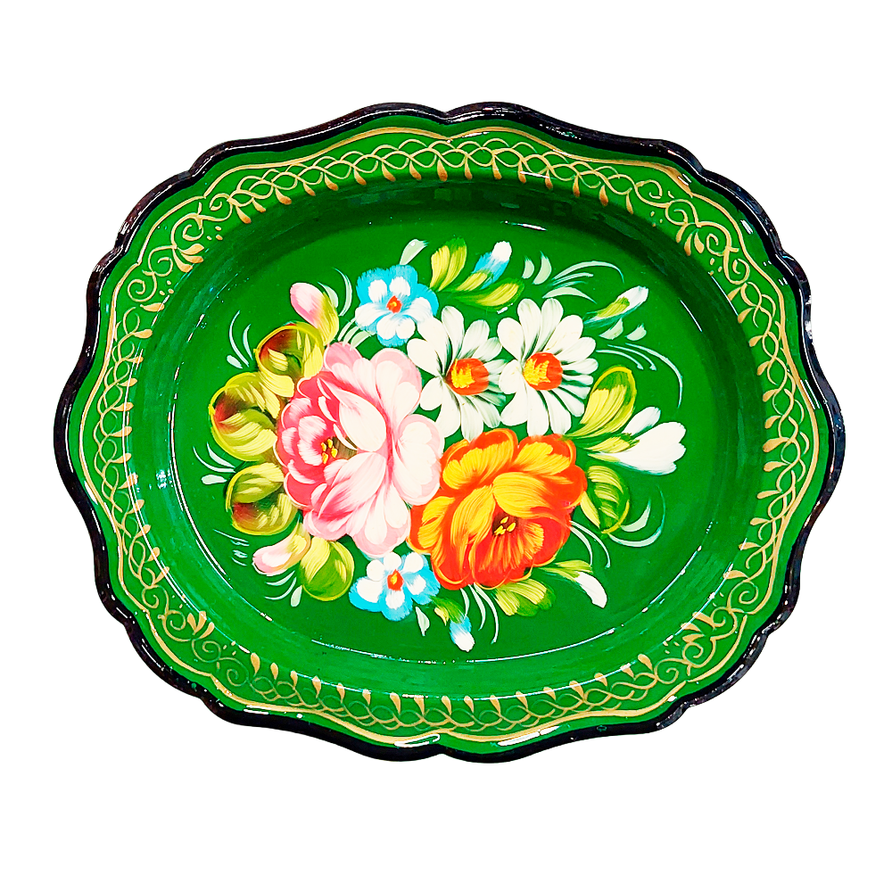 фото Поднос чугунный, прямоугольный, "Лето", жостово 21/17см.