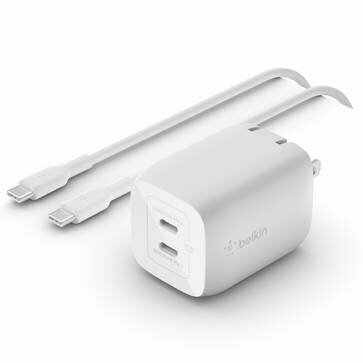 Зарядное устройство Belkin BoostCharge Pro Dual USB-C GaN Wall Charger with PPS 65W + USB-C to USB-C Cable, белый