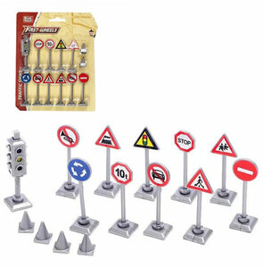 Набор детских игровых Дорожных Знаков на блистере, 14 предметов+светофор, PLAY SMART 6599/ Аксессуары для машинок