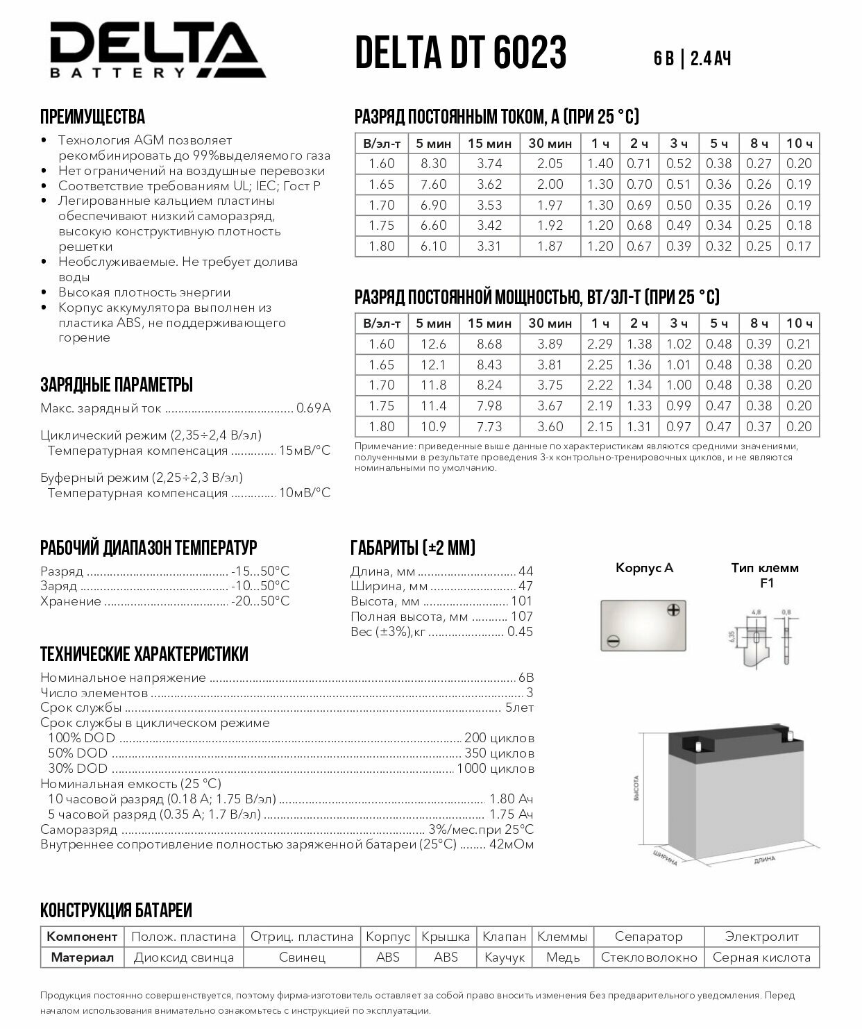 Аккумулятор Delta DT 6023 (75)