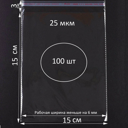 Упаковочные пакеты бопп с клеевым клапаном 15х15/3 см (100 шт)