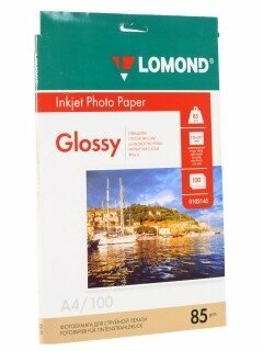 Фотобумага Lomond Односторонняя, глянцевая, A4, 85 г/м2, 100 листов.