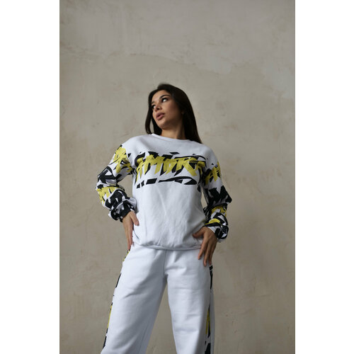 Свитшот Polovina Свитшот с принтом POLOVINA, размер 46, желтый, белый