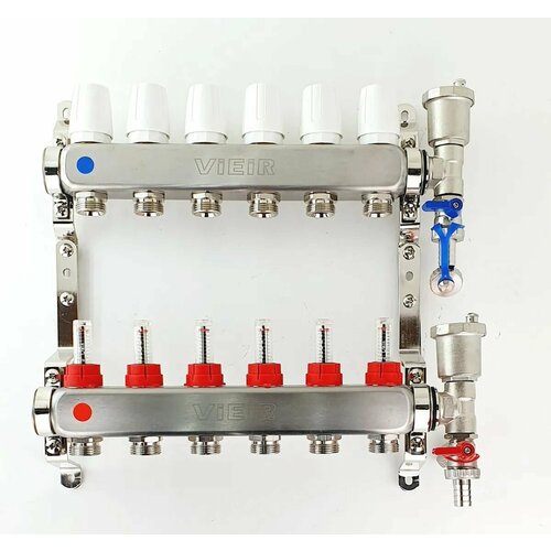 Коллекторная группа с расходомерами и кранами 1x 3/4 нерж. сталь 6 выходов ViEiR арт. VR113-06