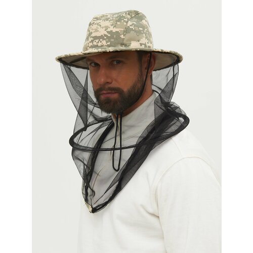 Панама мужская летняя солнцезащитная Huntsman с кольцом Антигнус, москитной сеткой, смесовая ткань, цвет светлый пиксель (р.60)