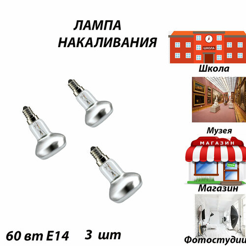 Лампа R50 230-60 E14 3 шт для гаража, кладовки, гостиницы, для дачи дома магазина, музея для светильников в навесных потолках