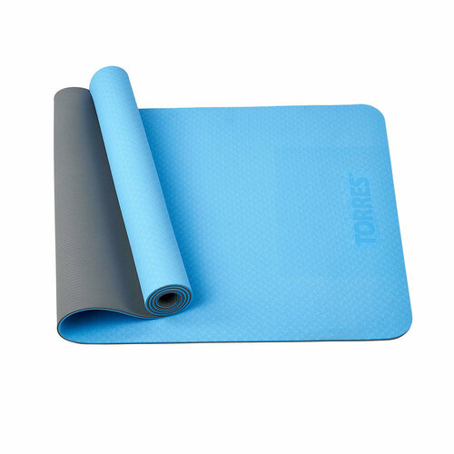 фото Коврик для йоги torres comfort 6, 173х61х0.6 см синий/серый однотонный 0.9 кг 0.6 см