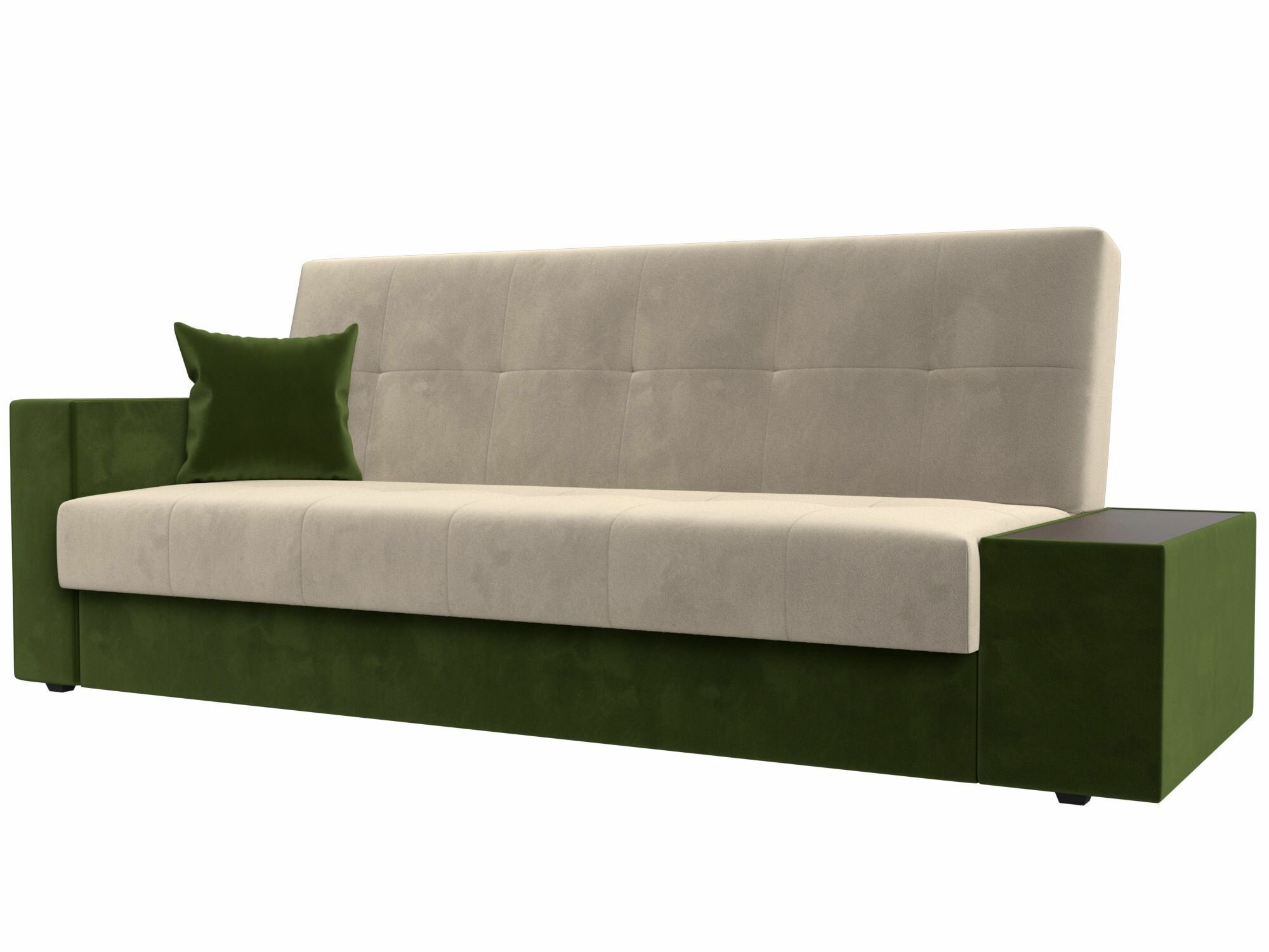 фото Диван-кровать книжка Лига-020 стол справа, Микровельвет бежевый и зеленый