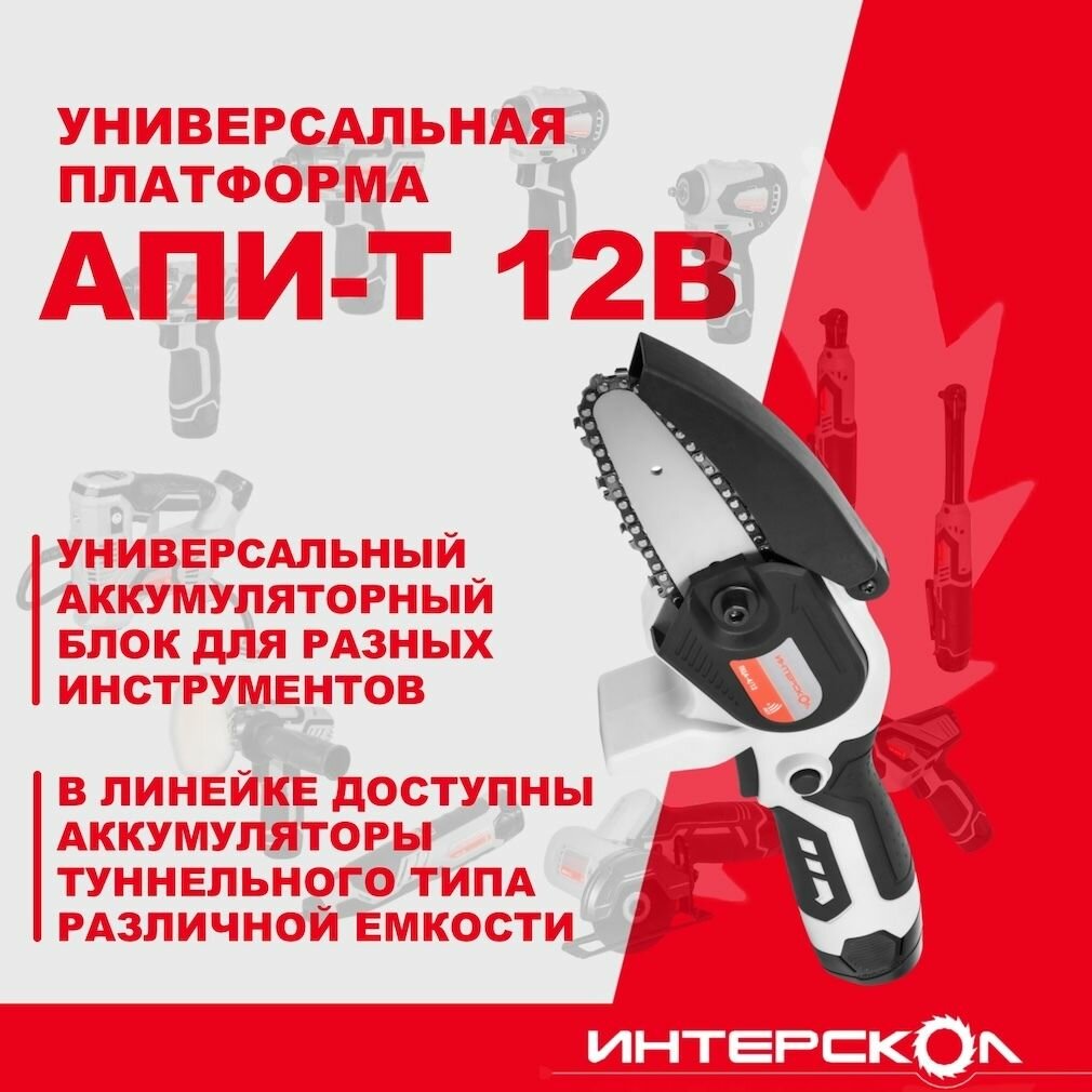 Аккумуляторная цепная пила ИНТЕРСКОЛ ПЦА-4/12 12 В 4600 об/мин с 2 АКБ 2 Ач и ЗУ 8112270