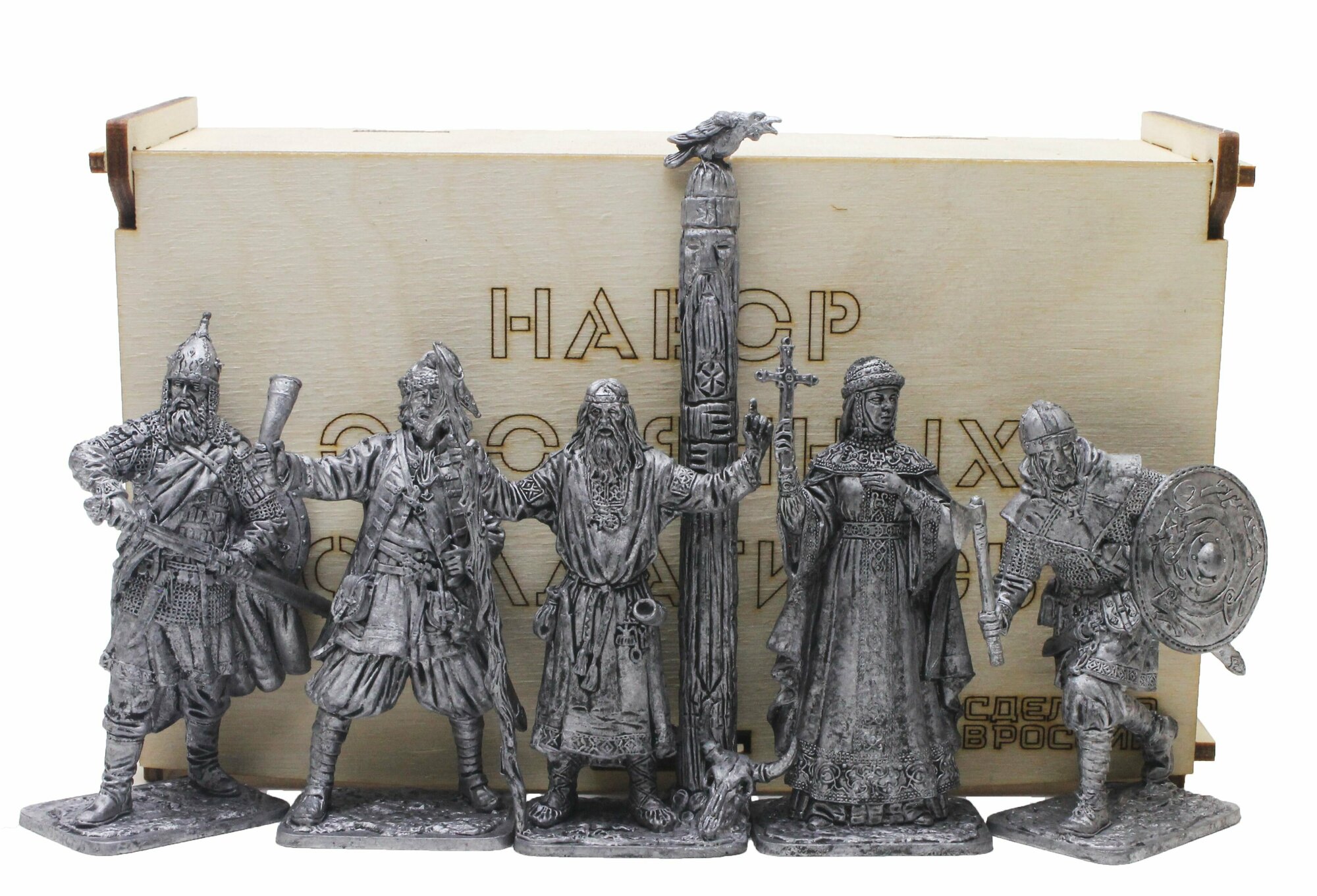"Русские средневековые воины" №7ЕК (5 н/к) набор оловянных солдатиков некрашеных в фанерной коробке